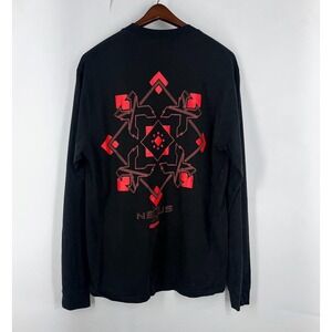 Excision Nexus Tour Mens Large Black Red Geometric Long Sleeve Graphic T-Shirt